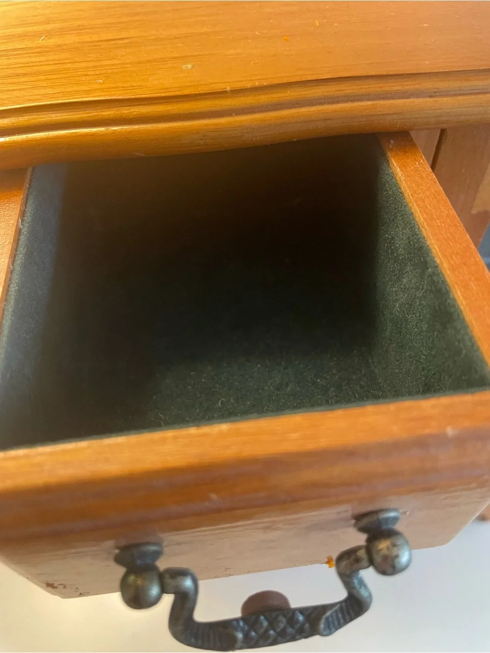 Wood Jewelry Chest with 4 Drawers & Rose Glass Door with Necklace Wheel Vintage